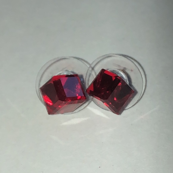 Red Geometric Dainty Boho Stud Earrings - Picture 7 of 7